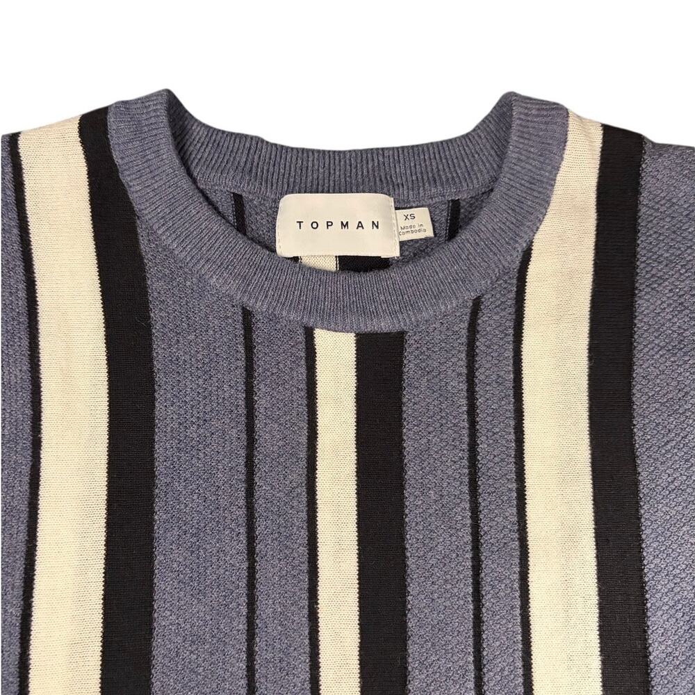 Topman Men’s XS Short Sleeve Knit Sweater Shirt Blue Black White Vertical Stripe - Picture 2 of 4